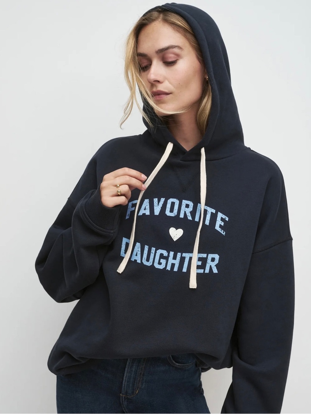 Favorite Daughter Women's Heart Graphic Hoodie Navy Pullover Sweatshirt Size M